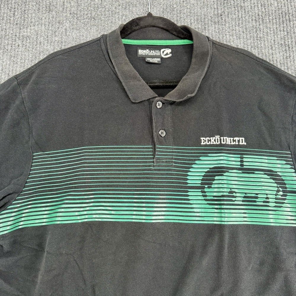 Ecko Unltd Polo Shirt Mens 2XL Y2K Streetwear‎ Rhino Logo Graphic Black Green